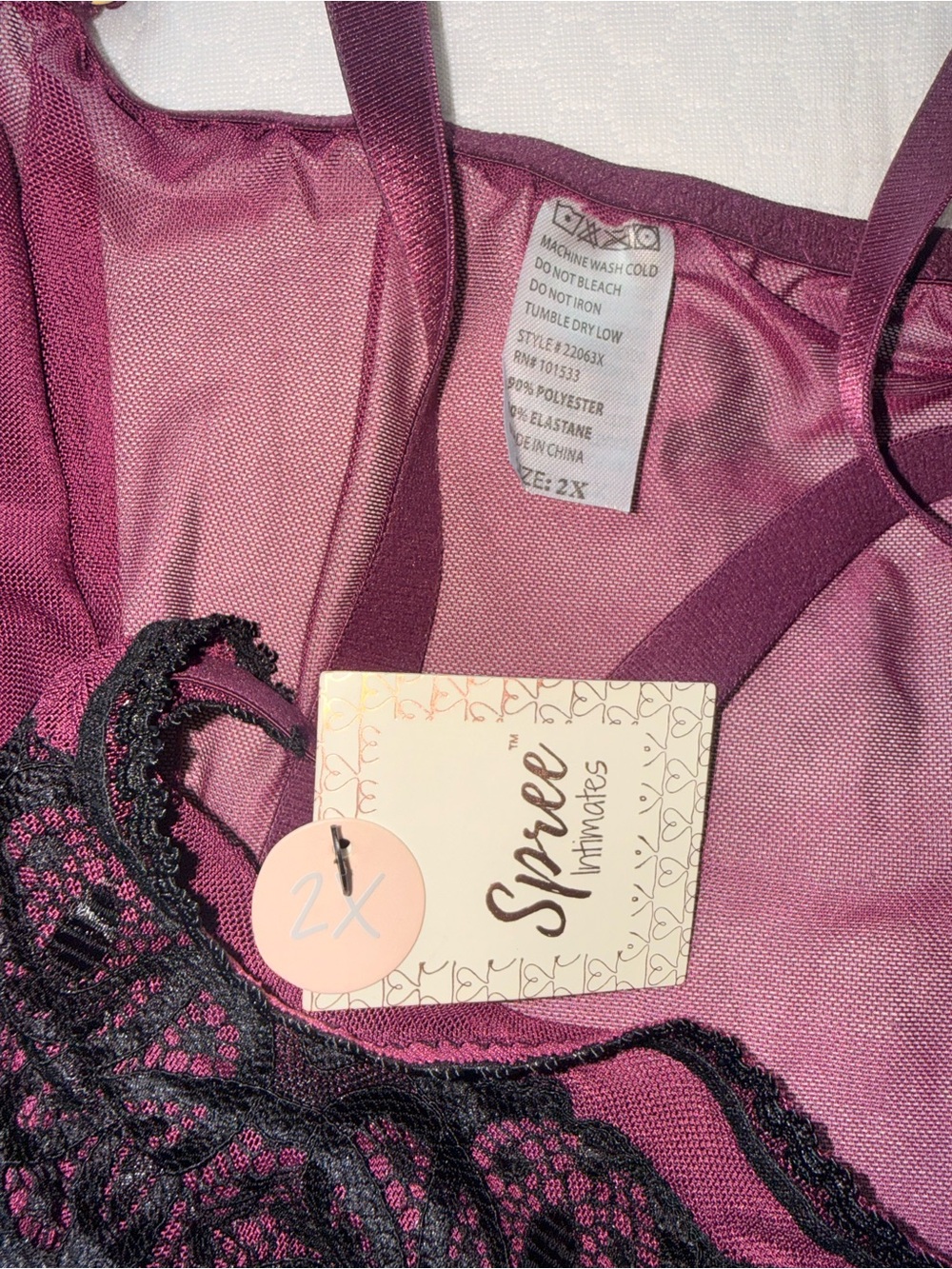 68. Plum Lace-Trim Satin Chemise Nightdress - Picture 4 of 4